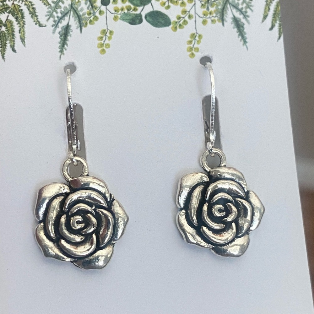 Silver Rose Dangle Earrings - Women Jewelry